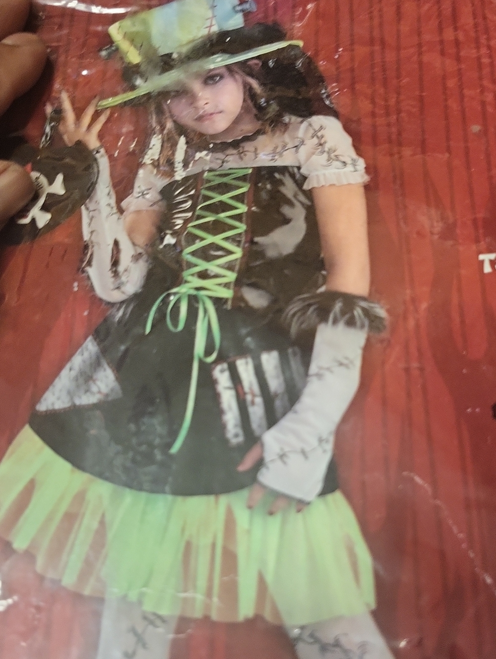 Girls Green and Black Witch Costume with Lace-Up Bodice